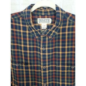 Duluth Trading Co Mens Shirt Sz Large Tall Flannel Relaxed Fit Brown Green Plaid